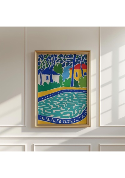 Bahçe Havuzu Posteri Renkli Matisse Duvar Sanatı Modern Yaz Baskısı