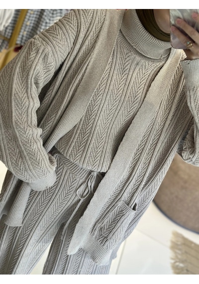 Olla Collection Üçlü Triko Takım Taş Taş