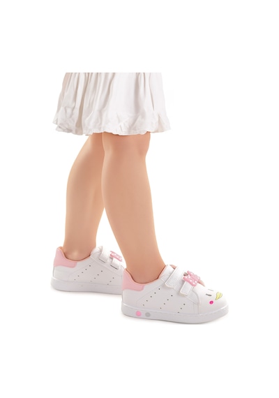 Kiko Kids Bart Cırtlı Işıklı Kız Bebek Spor Ayakkabı Beyaz - Pembe