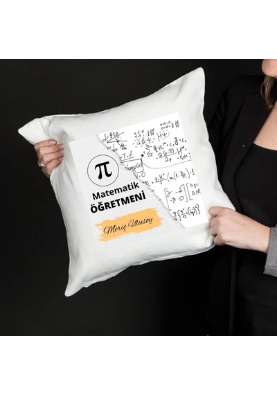 Matematik Öğretmenlerine Özel Saten Yastık Kılıfı 50x50 Cm İsme Özel Matematik Temalı Dekoratif Kırlent Kılıfı İçi Boş Beyaz