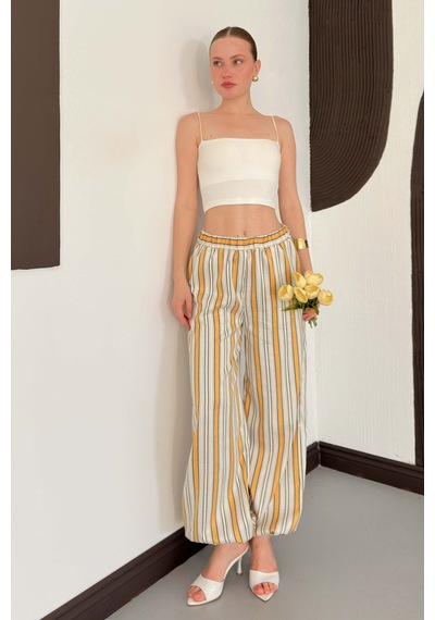 Verymoda Çizgili Salaş Pantolon D3094 Taş Hardal