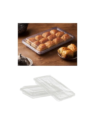 Plastik Kapaklı Sızdırmaz Baklava Kabı Saklama Kutusu 1000cc 25 Adet Şeffaf