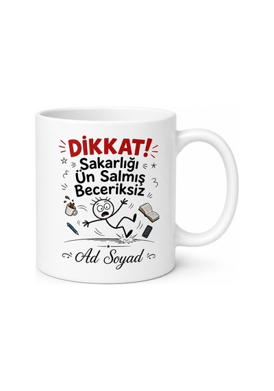 Sakarlığı Ün Salmış Beceriksize Dikkat Kırılabilir Çarpan Kupa Hediye Bardak Tupya9264 Beyaz / Çok Renkli