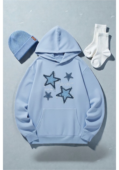 Uyguntarz Unisex Eternal Light Baskılı Oversize Sweatshirt Bebe Mavisi