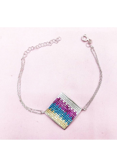 Oriental Kuyumculuk Jewellery Renkli Taşlı Kare Üçgen Gümüş Bileklik Rose
