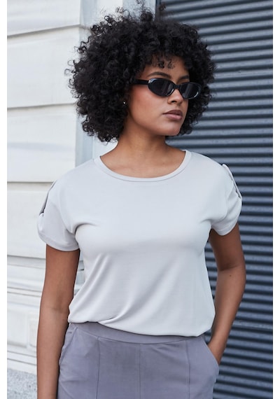 Jument Kadın Modal Penye Geniş Sıfır Yaka Düşük Omuzlu Apoletli Kısa Kol T-shirt Bluz-taş Taş Jument Kadın Modal Penye Geniş Sıfır Yaka Düşük Omuzlu Apoletli Kısa Kol T-shirt Bluz-taş Taş