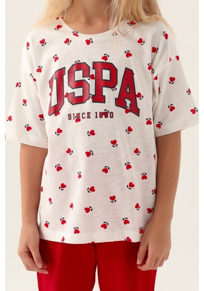 U.S. Polo Assn. Lisanslı Heart Pattern Kırmızı Kız Çocuk Kapri Takım 5274-43204 Krem - Kırmızı U.S. Polo Assn. Lisanslı Heart Pattern Kırmızı Kız Çocuk Kapri Takım 5274-43204 Krem - Kırmızı