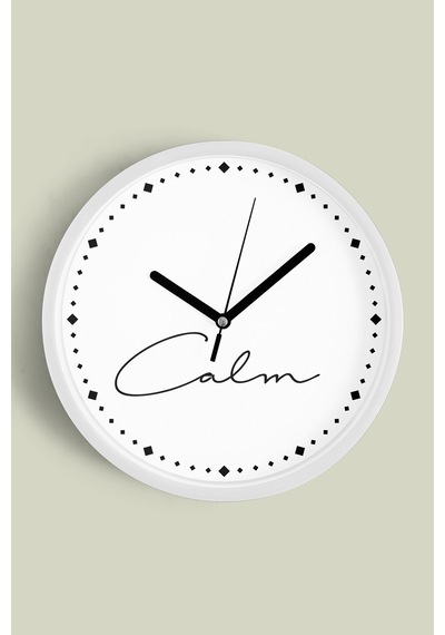 Modern Yazılı Tasarım - '' Calm '' Duvar Saati - 25cm - Önü Camlı Beyaz Kasa - Sessiz Mekanizma-jh0569 Beyaz
