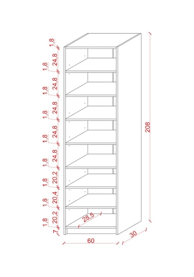 Asra Trend K-01 %100 MDF 60 cm 7 Raflı Kitaplık Ofis Dosya Rafı Kütüphane Beyaz