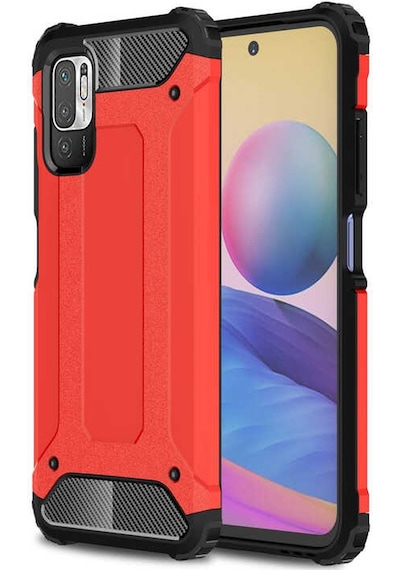 Noktaks - Redmi Note 10 5g Uyumlu - Kılıf Çift Katman Zırh Tank Crash Military Kapak - Kırmızı Kırmızı