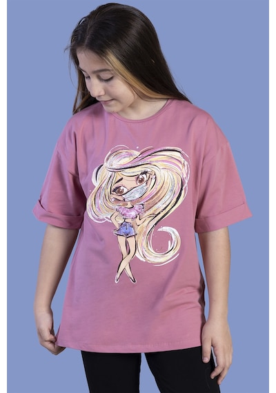 Toontoy Kids Toontoy Kız Çocuk Baskılı Düşük Kol Tişört Gülkurusu