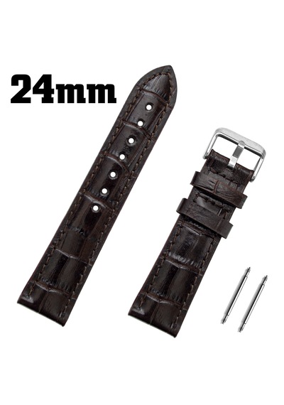 24mm Koyu Kahverengi Kroko Hakiki Deri Saat Kordonu Kayış Koyu Kahverengi