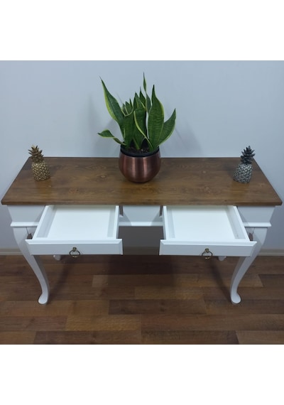 Roys Ahşap 120 Cm Çekmeceli Beyaz Ceviz Dresuar Ahşap