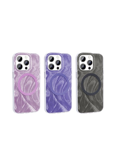 Zore İphone 15 Pro Max Kılıf Magsafe Şarj Özellikli Fırça Boya Desenli Ogaa Palet Kapak - Pembe