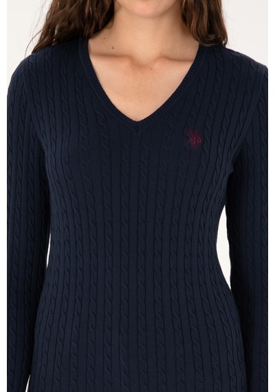 U.S. Polo Assn. Kadın Lacivert V Yaka Basic Kazak 50313625-VR033