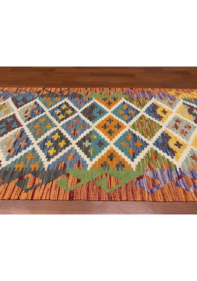 El Dokuma Afgan Kilim Yolluk 100% Yün Kök Boya Çok Renkli