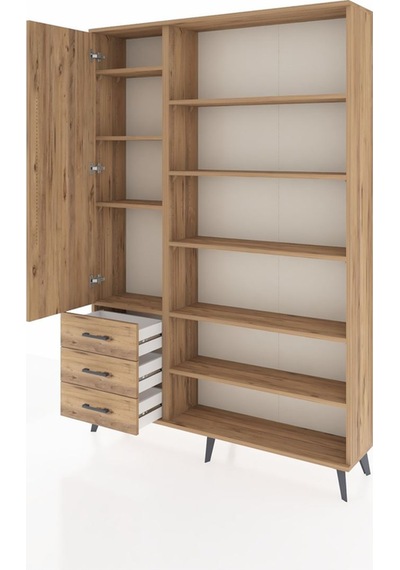 Arges Dolap 9 Raflı 3 Çekmeceli 3 Kapaklı 132x30x195 Çam-çam/çam Çam