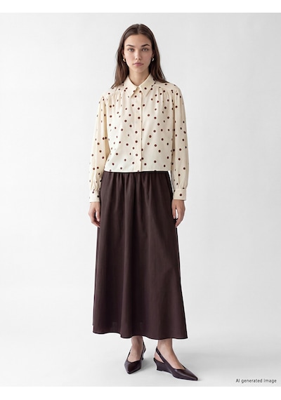 Lcw Modest Ekru Puantiyeli Poplin Kadın Gömlek