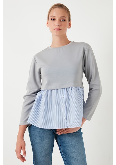 Lela Bisiklet Yaka Gömlekli  Oversize Fit Oysho Kumaş Bayan Sweat 5865880 Gri