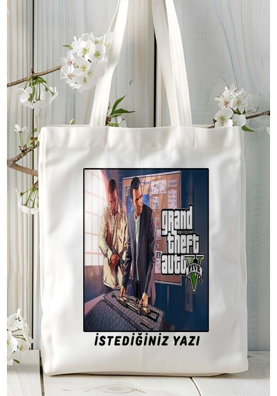 Art Hediye Grand Theft Auto Gta Oyun Baskılı Bez Çanta Omuz Çantası Kişiye Özel Model 25 Çok Renkli