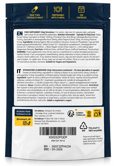 Horbäach Himalayan Shilajit Complex Karabiber İçeren 120 Vegan Kapsül