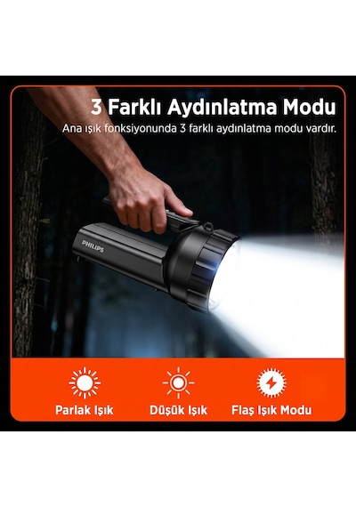 Philips Sfl3101s 10w 1000 Lümen Çift Aydınlatmalı 4 Modlu Tripod Uyumlu Omuz Askılı Projektör Led El Feneri Siyah
