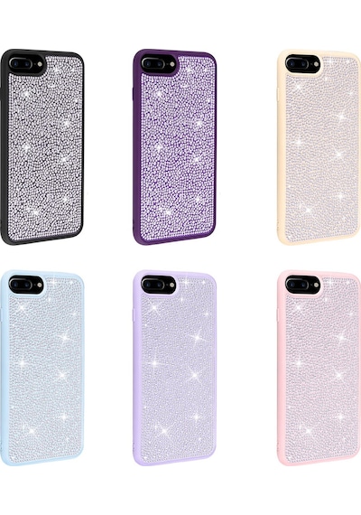 Zore Apple Uyumlu iPhone 8 Plus Kılıf Parlak Taşlı Tasarım Ston Kapak - Pembe Pembe