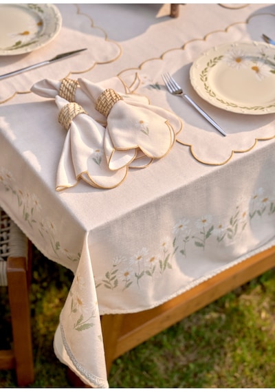 Bella Maison Daisy Kopanakili Baskılı Masa Örtüsü Bej 150x250 Cm Bej