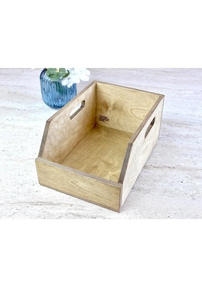 Organizer Ahşap Sandık Kutu 7" 7 İnç Plak İçin Uygun Boyut Ceviz Çok Renkli