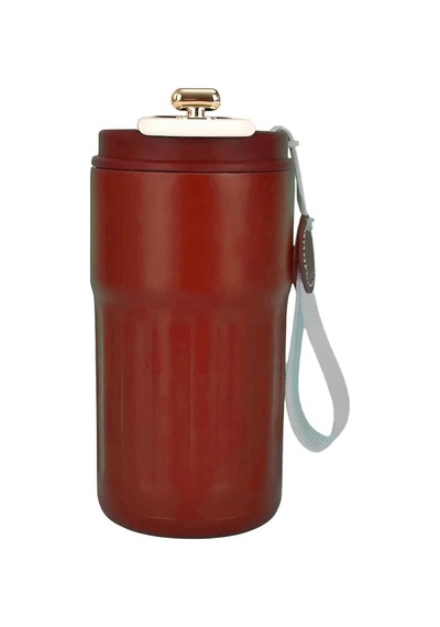 304 Paslanmaz Çelik 450 Ml Bilek Askılı Derece Göstergeli Termos Bardak Mug - Al5024 Krem Çok Renkli