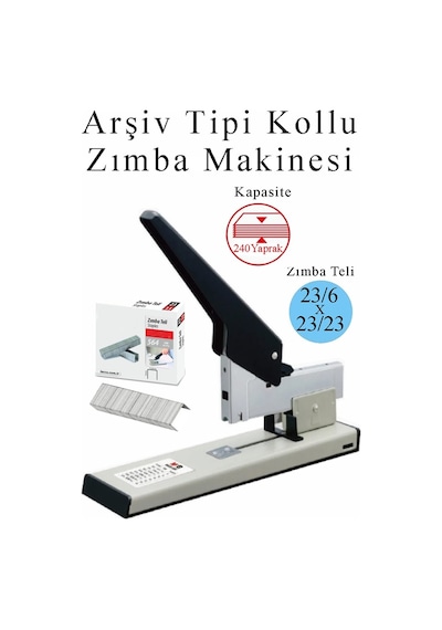 Büyük Boy Zımba Makinesi 1 Adet Arşiv Tipi Zımba Makinası 240 Yaprak Kapasiteli Zımba Teli Hediyeli Kollu Zımba Makinası