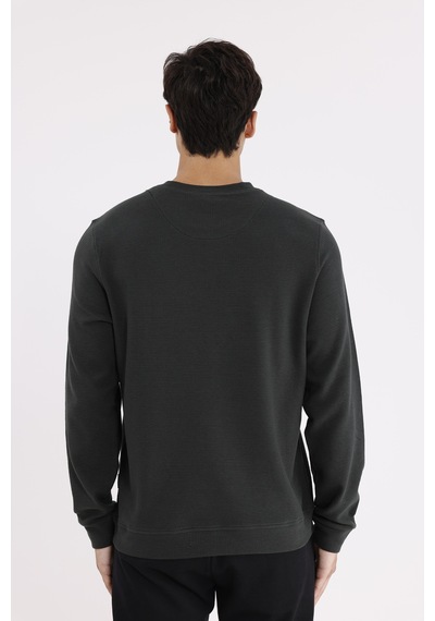Rowinger Yatay Dokulu Ottoman Yüzey Tonal Logo Detaylı Bisiklet Yaka Standart Kalıp Sweatshirt Haki