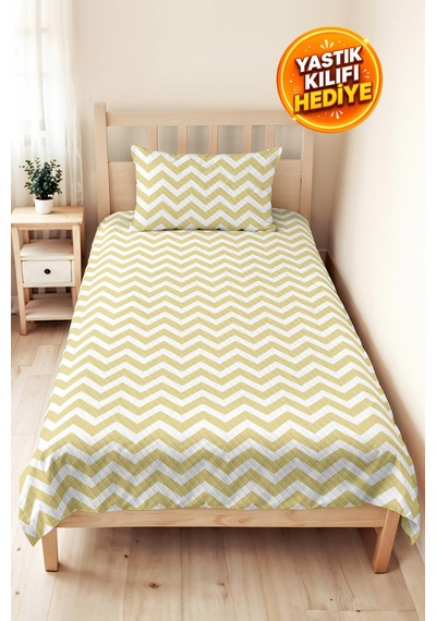 Hardal Zigzag Geometrik Genç Odası Tek Kişilik Pike Takımı - Modern 160x220 Cm Kapitone Yatak Örtüsü Ahenkli Çiy Anısı