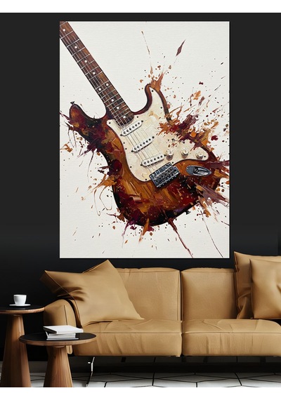 Elektrik Gitar Çalınmış Hali Dekoratif Kanvas - Mdf Ahşap Tablo
