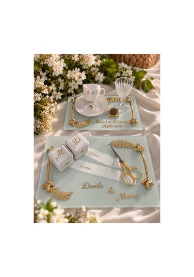 Kişiye Özel Söz Nişan Tepsisi İsimli Kahve Sunum Seti Gelin Damat Kahvesi - 927804862 Diğer