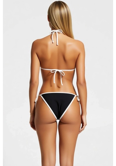 Benerly Kadın Bikini Takımı Üçgen Üst Kapsız Kolsuz Örme Kumaş Dokulu Biy Siyah