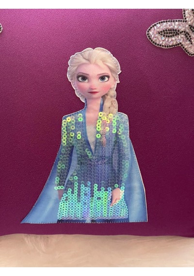 Elsa Ve Kelebek Pul Payetli Kırlent Yastık Kılıfı 40x40 Renkli
