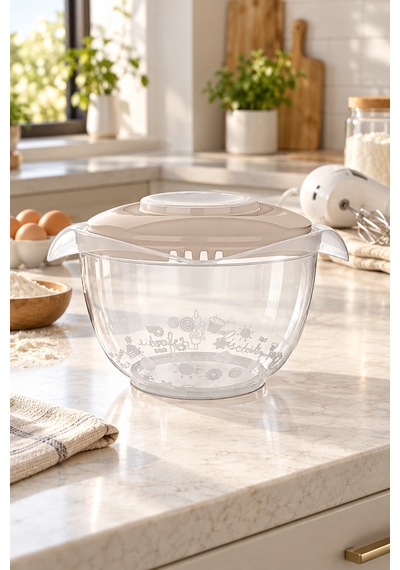 Mixit 3000 Ml Kapaklı Mikser Kabı & Sıçratmayı Önleyen Çırpma Ve Karıştırma Kabı Bej - 927520424 Bej