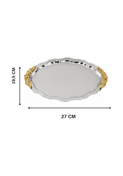 2'li Büyük Boy Vintage İşlemeli Oval Gold Kahve Sunum Tepsisi-servis Tepsisi 28 Cm Gold