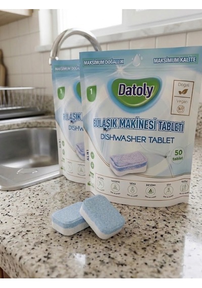 Datoly Hepsi 1 Arada Bulaşık Makinesi Tableti 50'li - Yağ Sökücü, Tuz & Parlatıcı Etkili Kireç Önleyici Deterjan 2'li Set
