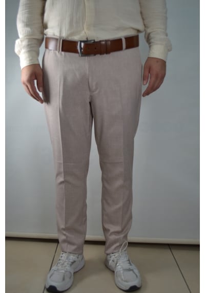 Bomonti Slim Cizgili Erkek Pamuklu Pantolon Tarcın Bej