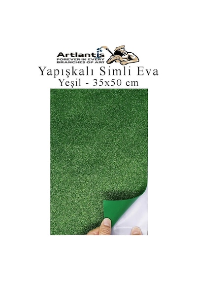 Yapışkanlı Simli Eva 35x50 Cm 1 Adet Simli Yapışkanlı Eva Süngeri Okul Kreş Anasınıfı Elişi Etkinlikleri Hobi Yeşil