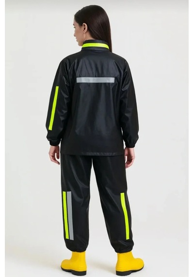 Efnaz Style Premium Motorcu Kurye Yağmurluk Takım Su Geçirmez Pvc Kumaş Reflektörlü Tübitak Onaylı - Siyah