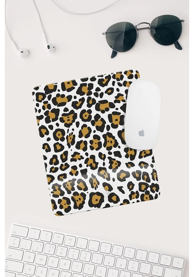 Leopar Desenli Bilek Destekli Dikdörtgen Mouse Pad Mouse Altlığı. Mousepad