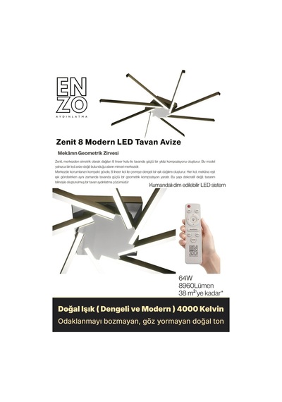 Zenit 8 Silver Led Tavan Avize Kumandalı Dim Edilebilir Aşağı Işık Doğal Işık