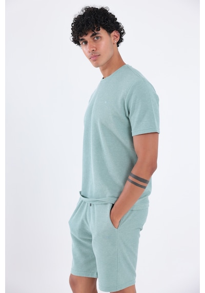 Rowinger Waffle Dokulu Nakış Logo Detaylı Oversize Erkek T-shirt Çağla