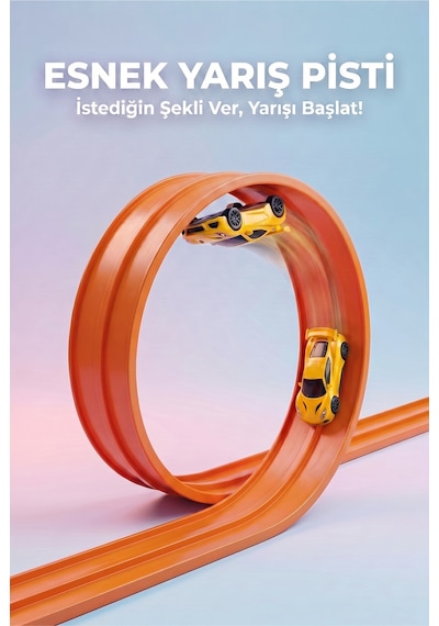 Turuncu Esnek Yarış Pisti 4.5 Mt Oyuncak Araba Pisti Aksiyon Parkuru Esnek Oyuncak Yol