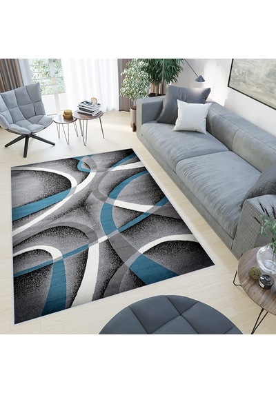 Rovigo Home Dijital Baskı Yıkanabilir Kaymaz Taban Salon Halısı Rvg0438 Mavi