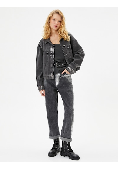 Koton Parlak Varak Baskılı Straight Jean Kot Pantolon Katlamalı Düz Paça - Eve Jean Siyah 4wal40406md Siyah Koton Parlak Varak Baskılı Straight Jean Kot Pantolon Katlamalı Düz Paça - Eve Jean Siyah 4wal40406md Siyah