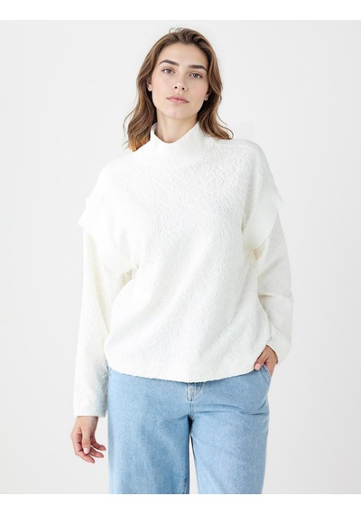 Jimmy Key Jimmy Key Ekru Dik Yaka Uzun Kollu Desenli Örme Sweatshirt 5ww236029114